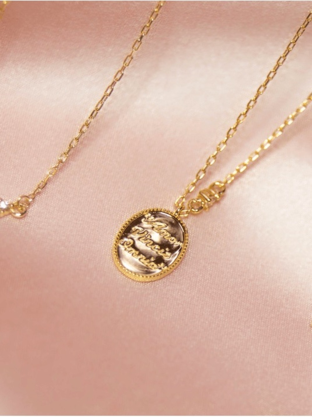 Love Conquers All Latin Inscription - Dainty Diamond 14k Gold Necklace